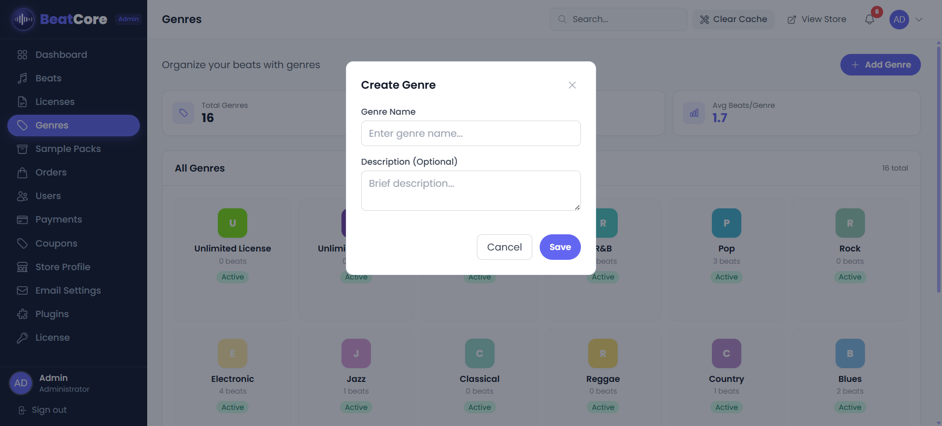 Admin Panel — Genres